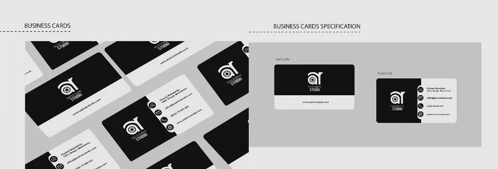 AR Photography Studio business cards