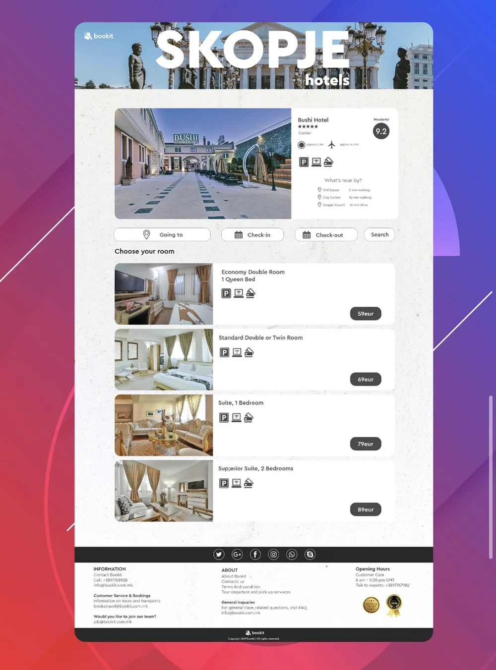 bookit hotel rooms page